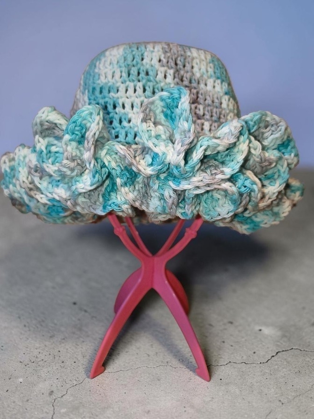 Handmade Crochet Ruffle Bucket Hat | Ocean Breeze - Picture 2 of 2